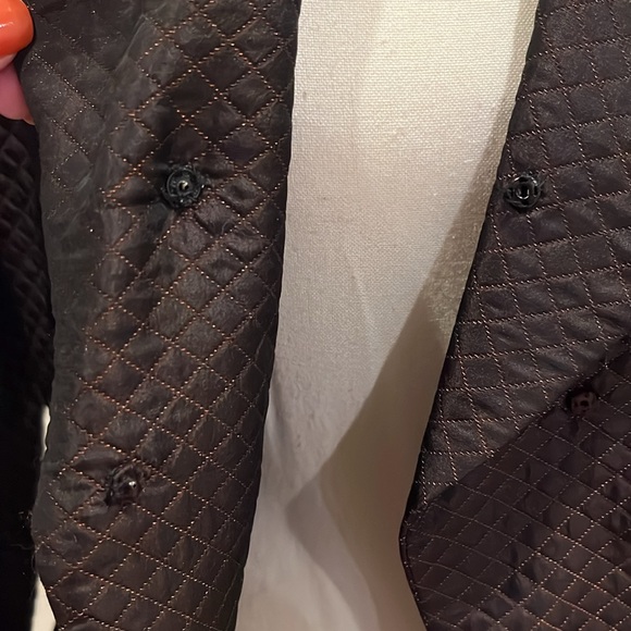 Pamela Dennis Quilted Silk Blazer Chocolate Brown Beaded Buttons Size 6 USA - Picture 7 of 14